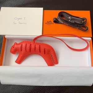 Hermes Rooroo Bag Charm, Rose Texas/Rouge Indien